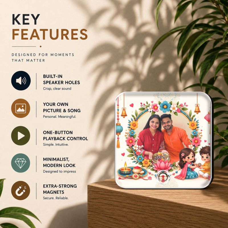 Personalized Raksha Bandhan Theme Musical Fridge Magnet Music Player Rakhi Gift for Sister Brother & Siblings Memorable Gift Rechargeable Battery